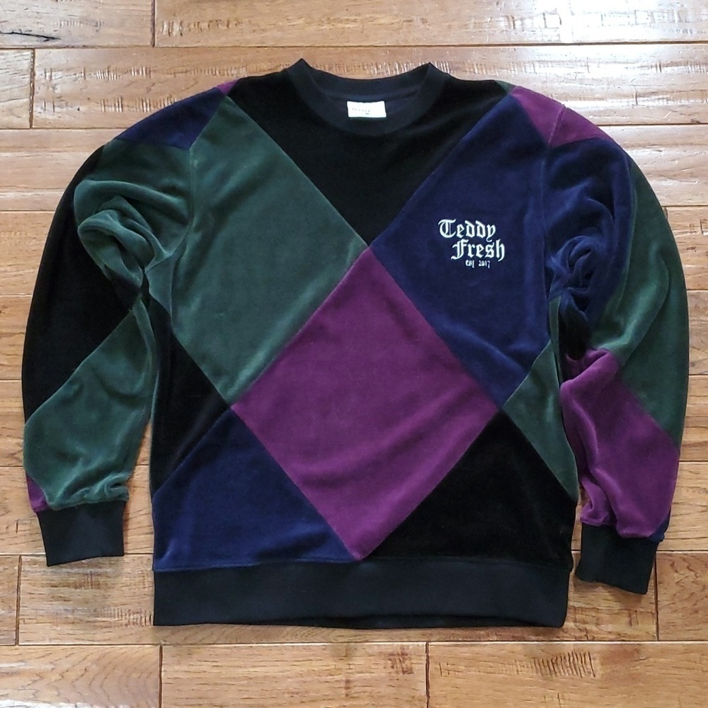 Teddy Fresh diamond patchwork velour crewneck